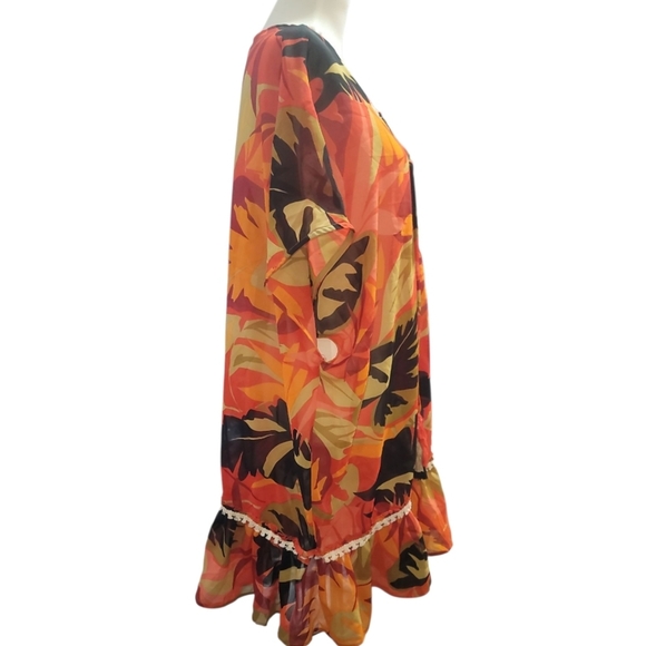 Summer Destiny plus size Vibrant Leaf Print Kaftan swimsuit coverup swim 1x - Picture 2 of 6